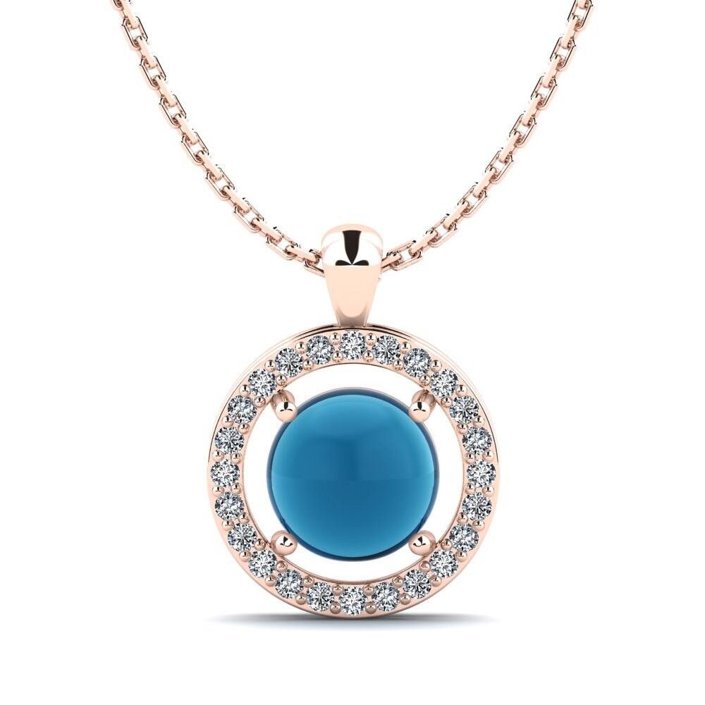 14k Oro Rosa Topacio Azul Cabujón Colgante de Mujer Corianne
