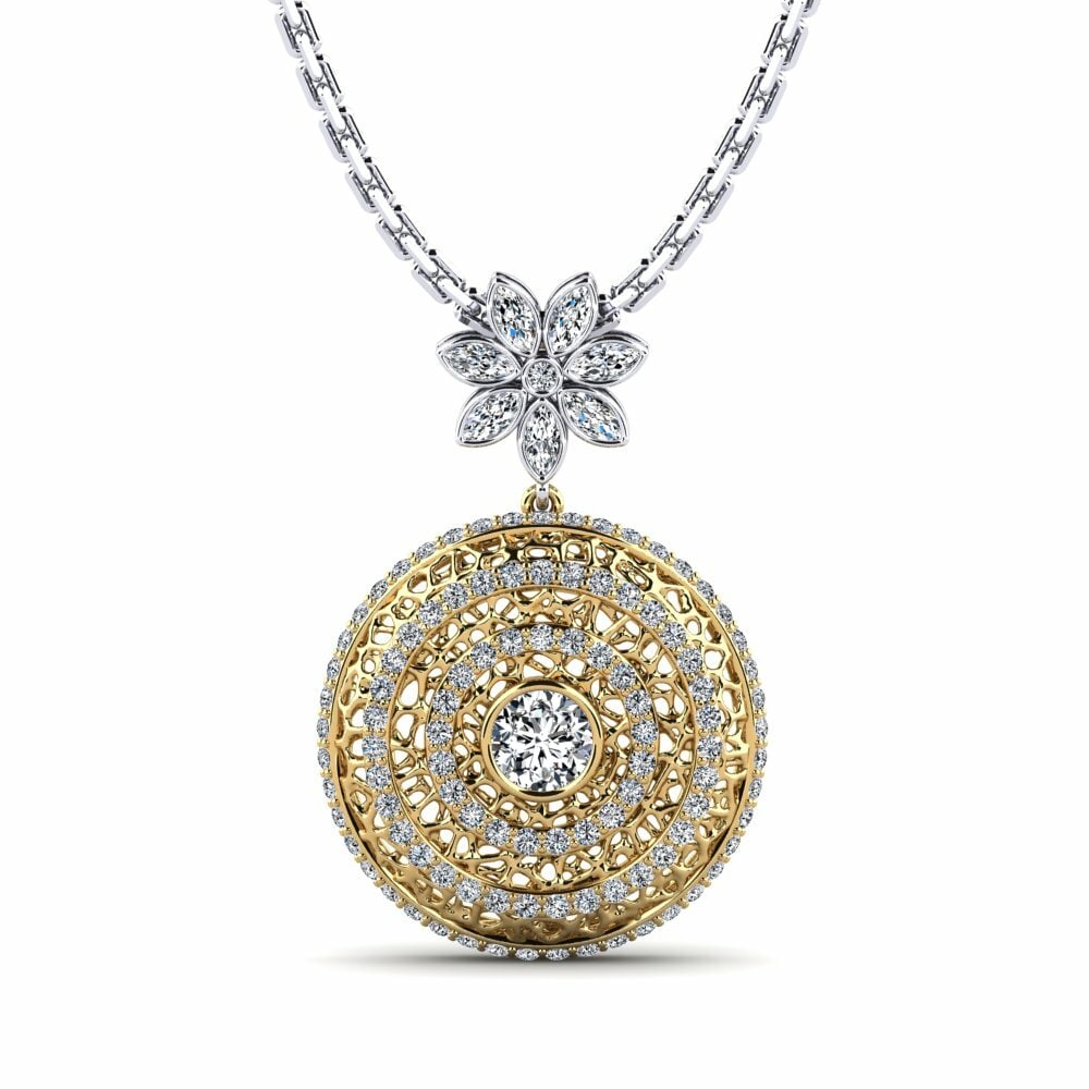 14k Oro Amarillo & Blanco Colgante de Mujer Cornaline