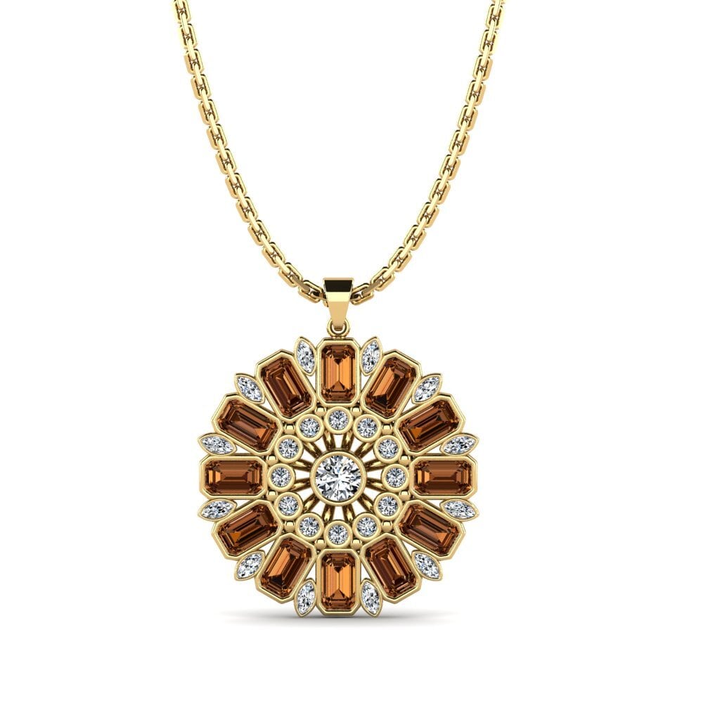 18k Oro Amarillo Diamante café Colgante de Mujer Cornue
