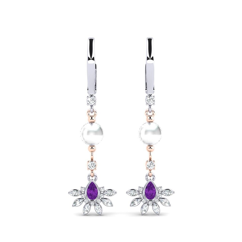 9ct White & Rose Gold Amethyst Women's Earring Cosie