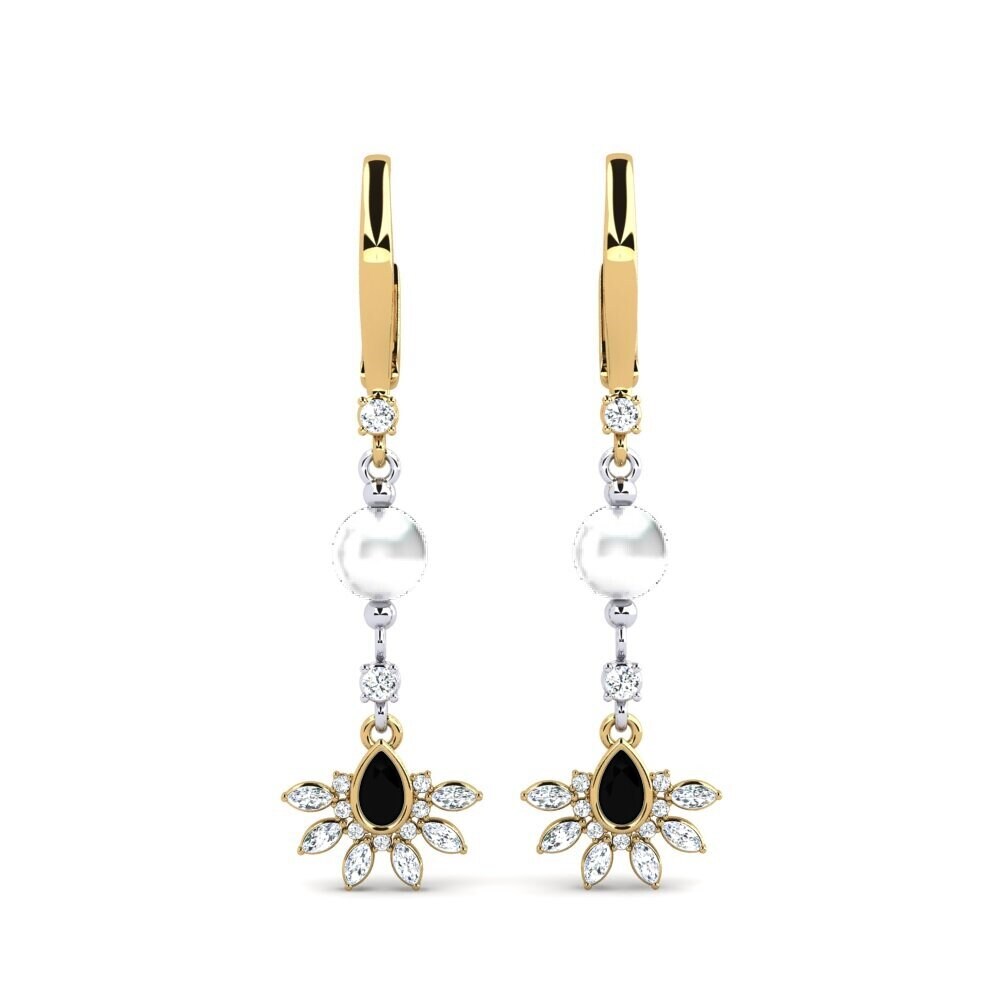 14ct Yellow & White Gold Black Onyx Women's Earring Cosie