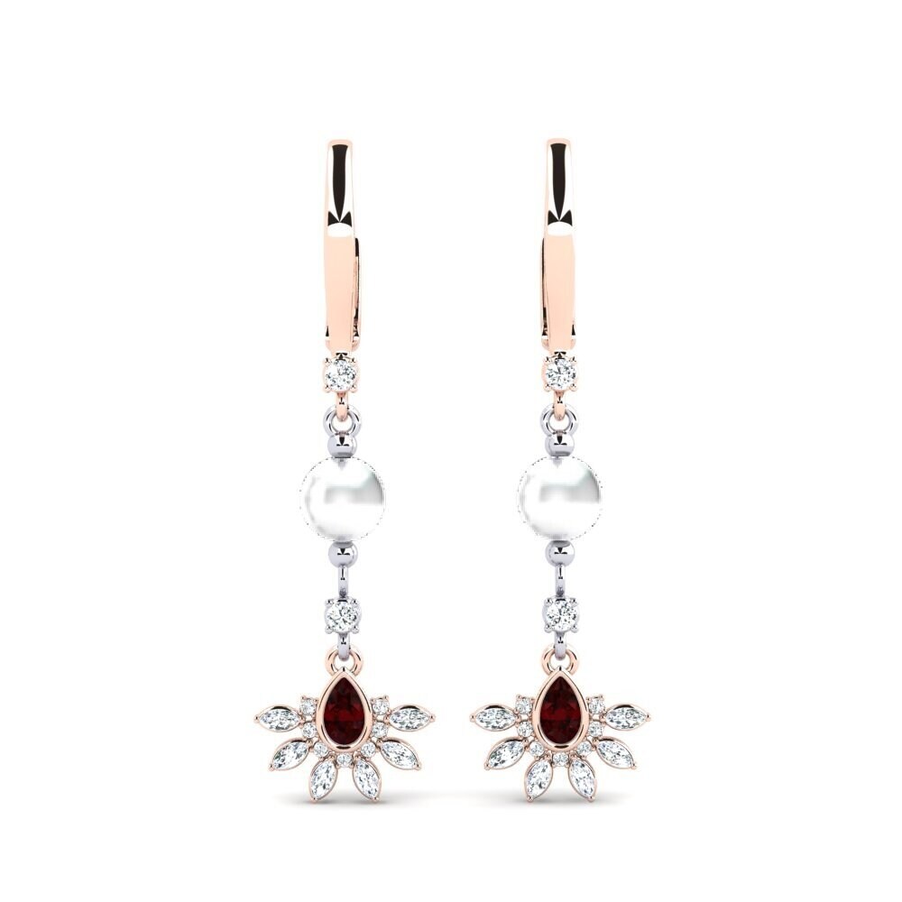 9ct Rose & White Gold Garnet Women's Earring Cosie