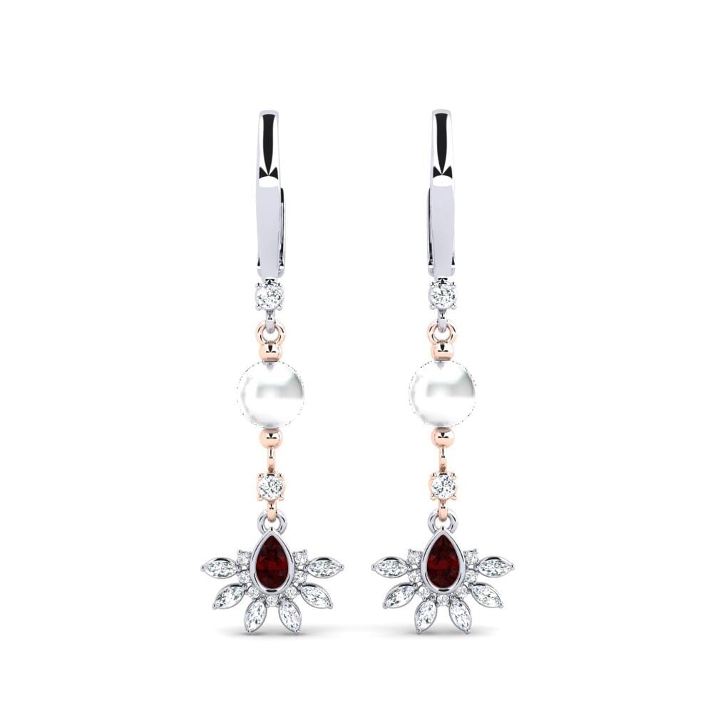18k White & Rose Gold Garnet Women's Earring Cosie