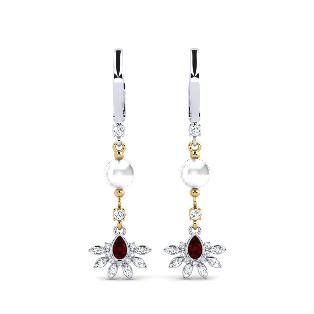 14ct White & Yellow Gold Garnet Women's Earring Cosie