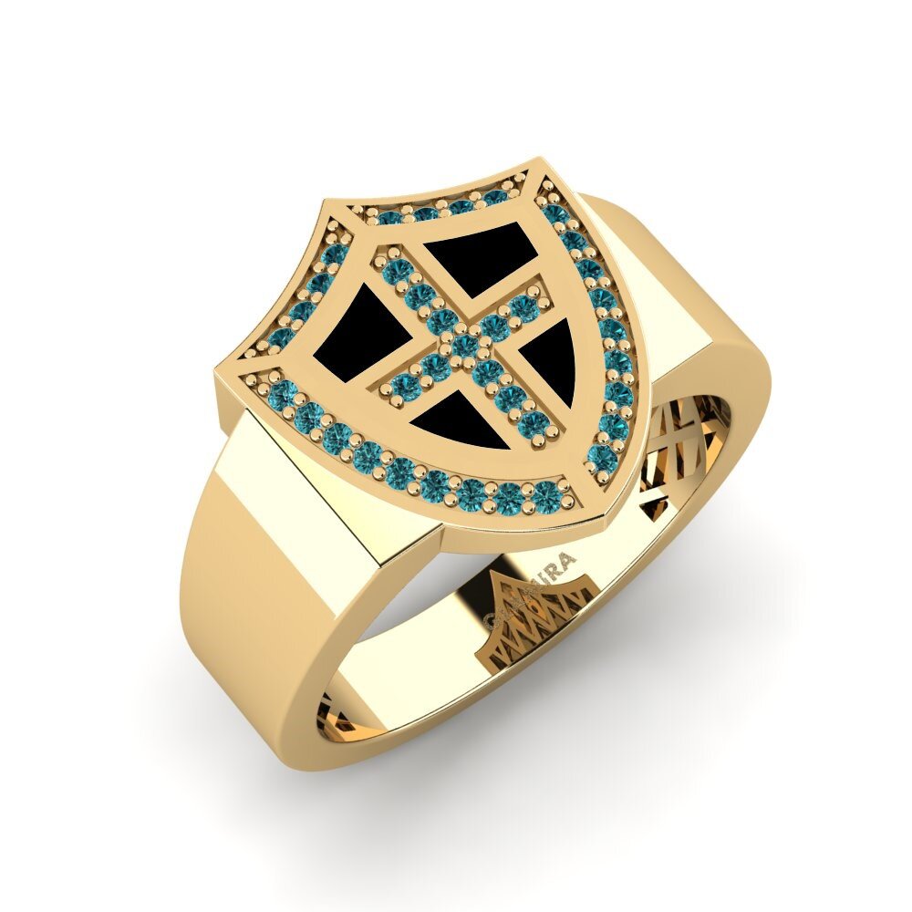 18ct Yellow Gold Blue Diamond Men's Ring Cosmas