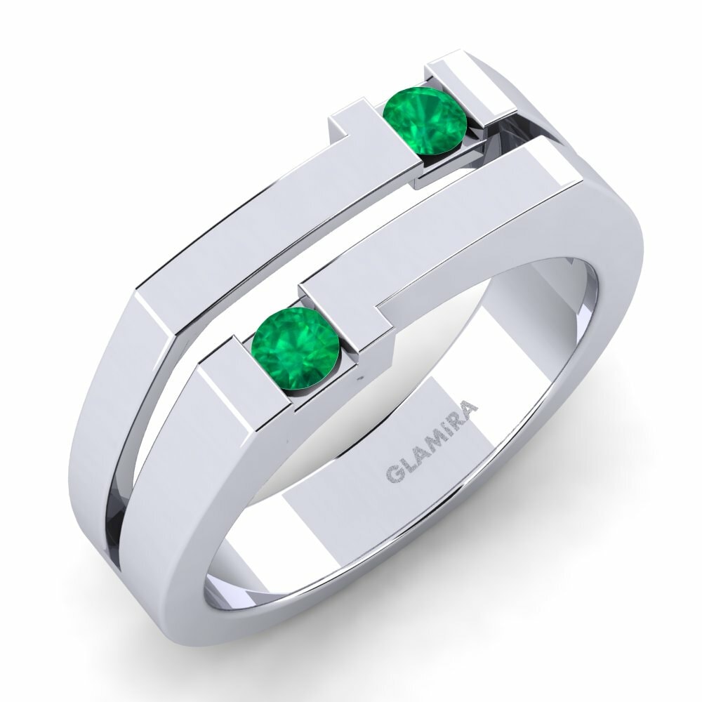 Emerald 18K White Gold Men's Ring Costel