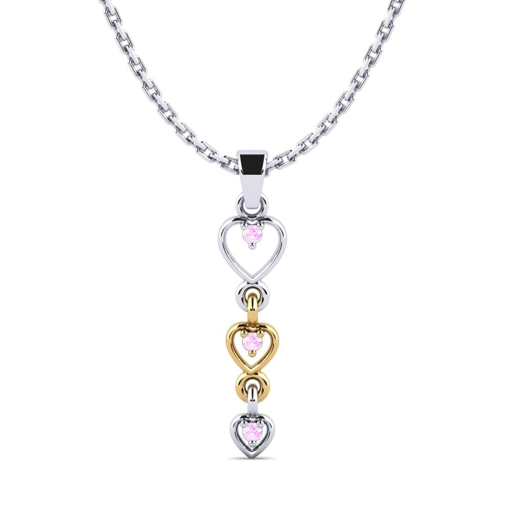 18k Oro Blanco & Amarillo Zafiro Rosado Colgante de Mujer Cotapleat