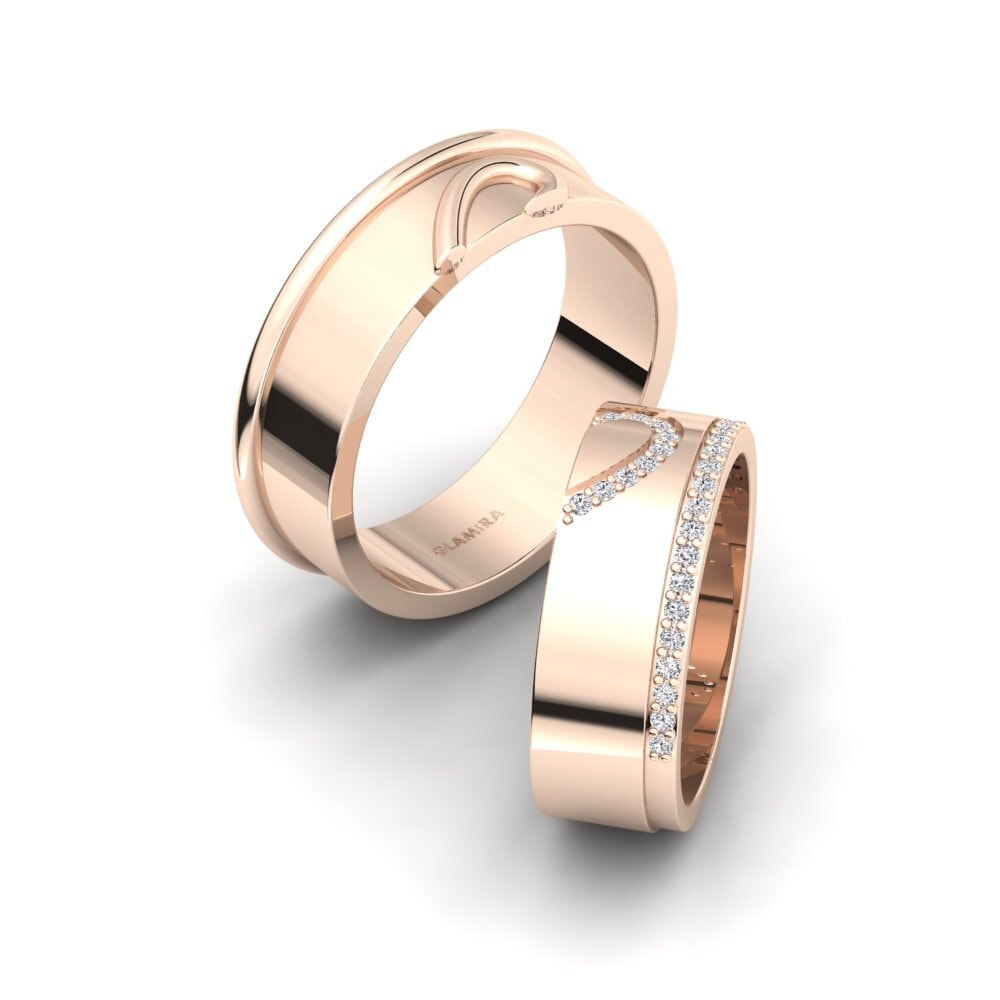 Or rose 14k Diamant Bague de Mariage Couplelove Pair