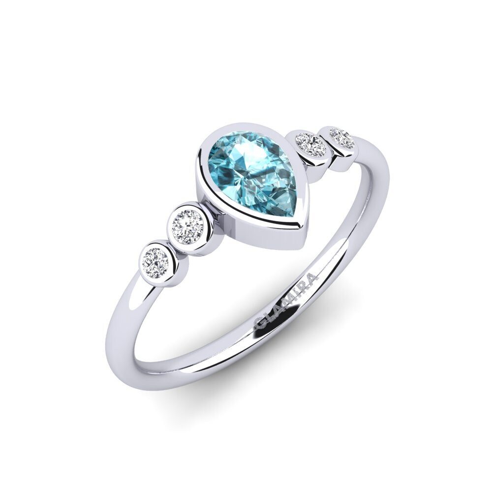 14ct White Gold Blue Zircon Engagement Ring Courante