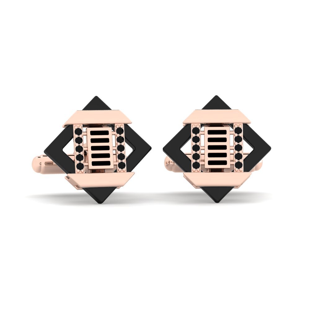 9k Oro Rosa Diamante Negro Gemelo Couture