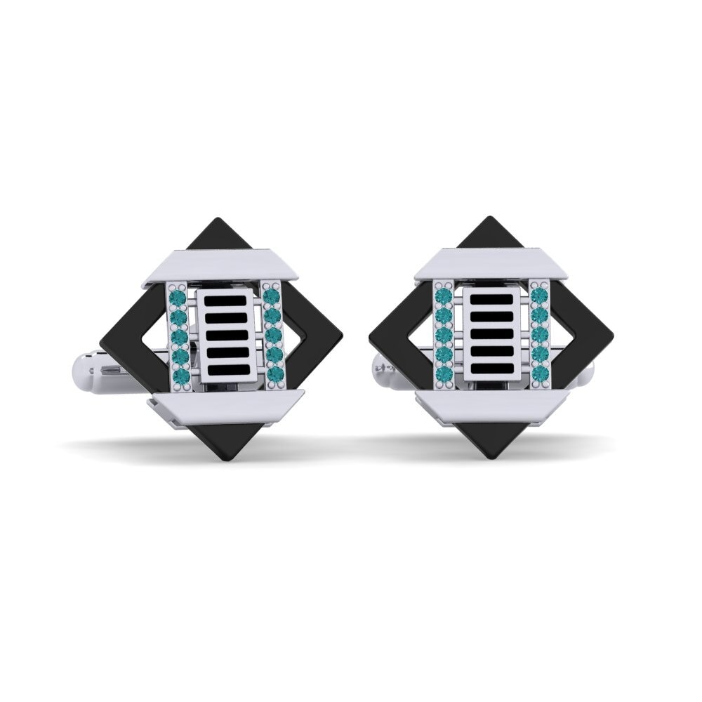 9ct White Gold Blue Diamond Cufflink Couture