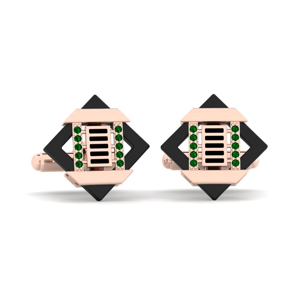 14ct Rose Gold Green Zirconia Cufflink Couture