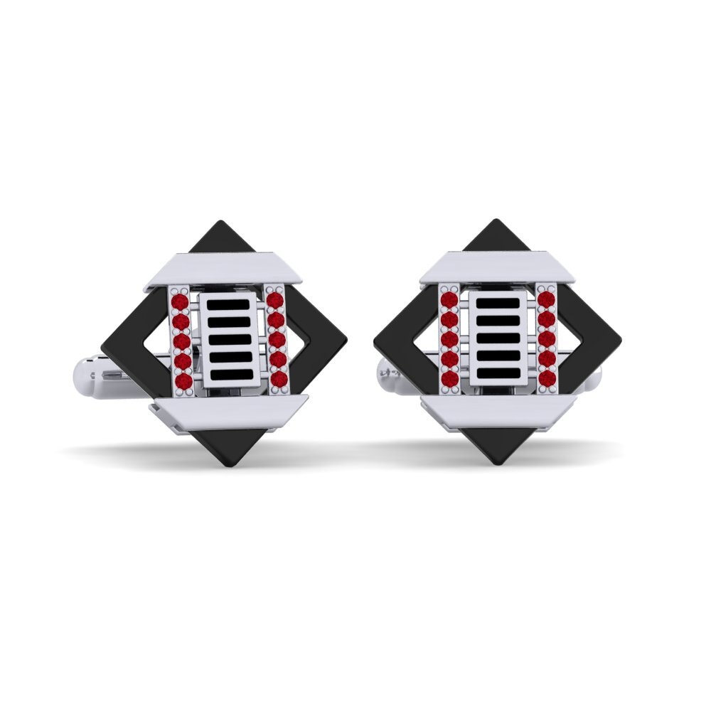 9ct White Gold Red Zirconia Cufflink Couture