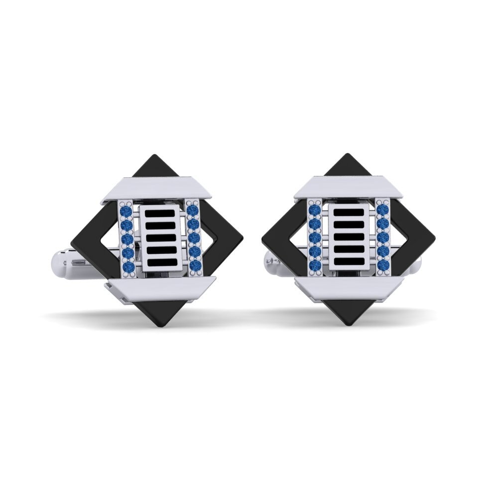 White Silver Dark Blue Zirconia Cufflink Couture
