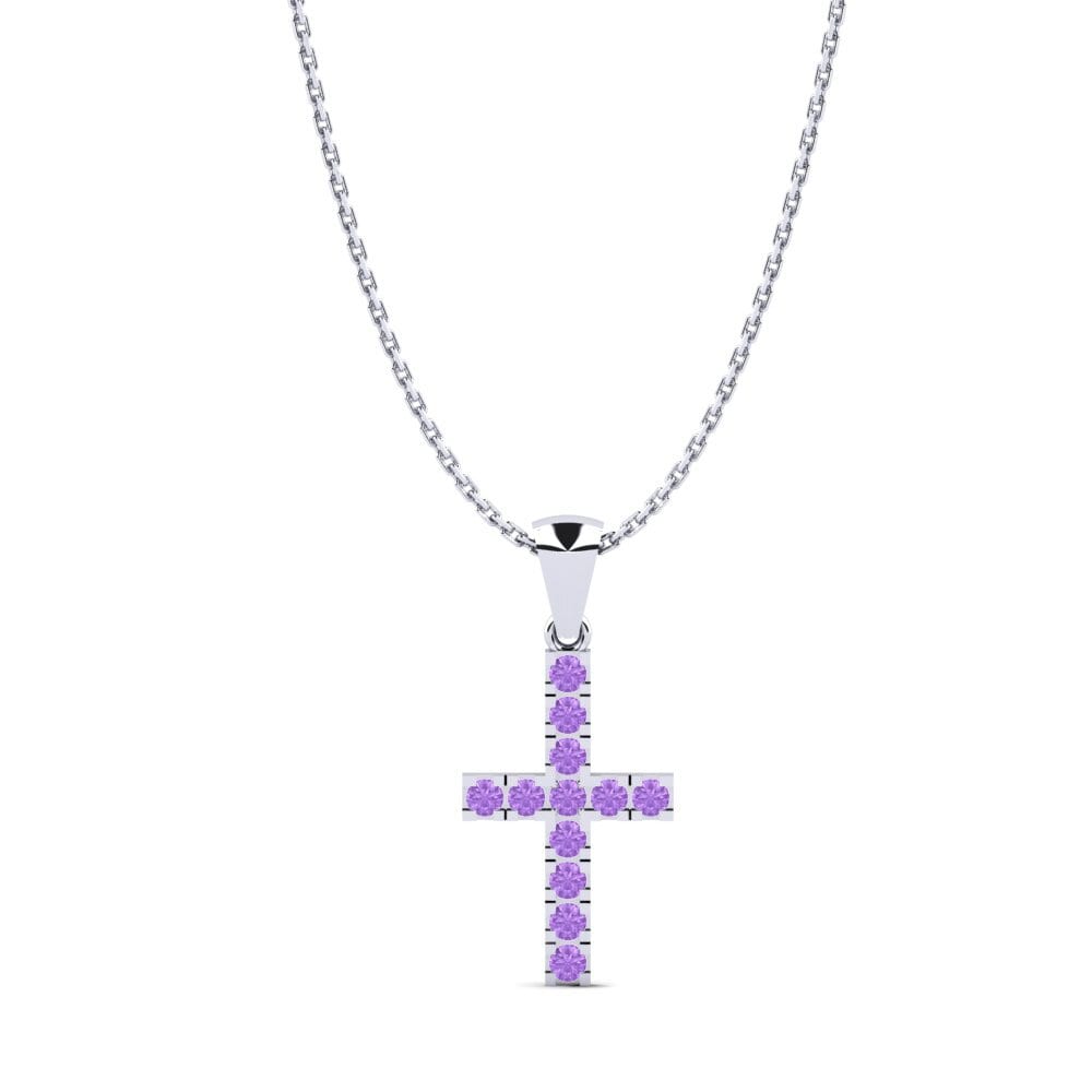 18ct White Gold Amethyst Women's Pendant Croce