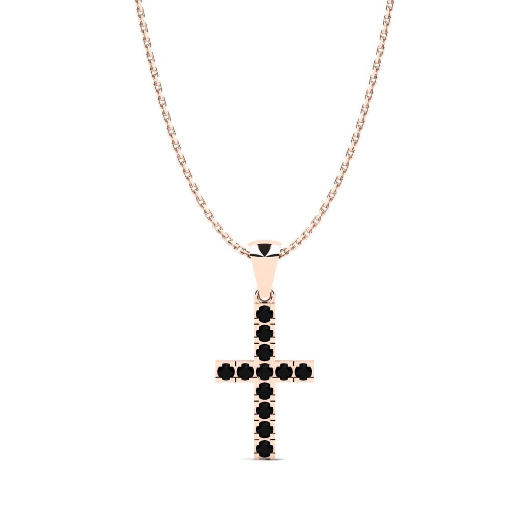 14ct Rose Gold Black Sapphire Women's Pendant Croce