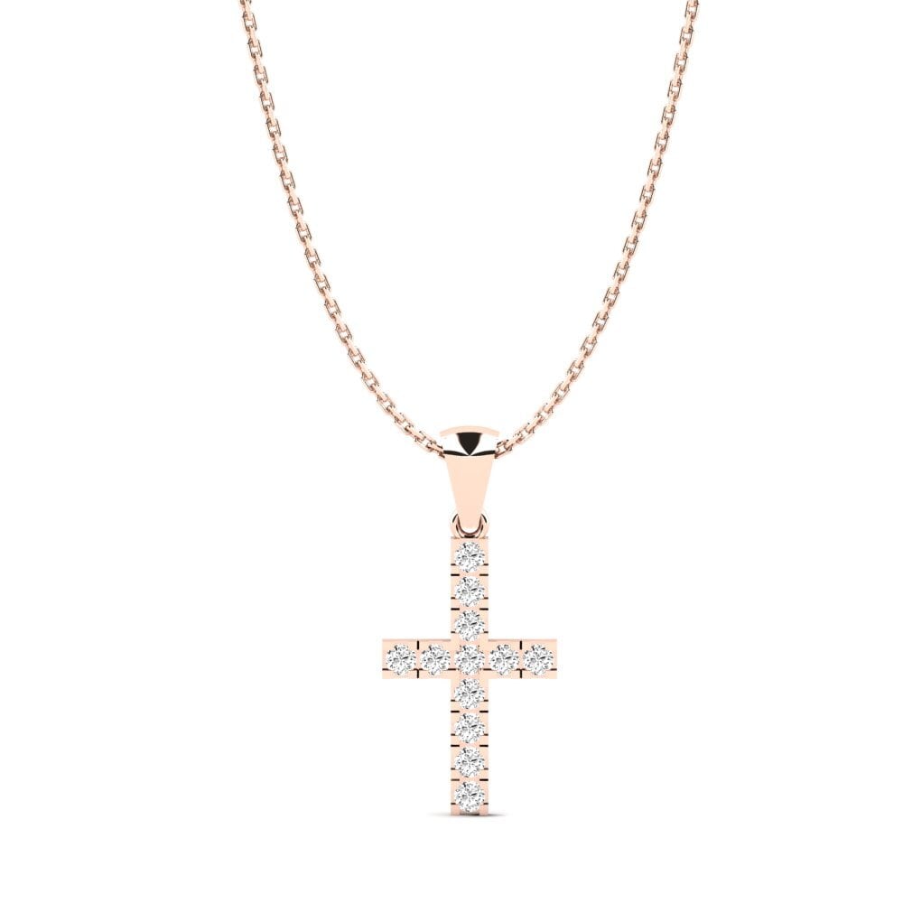 14K Rose Gold Moissanite Pendant Croce
