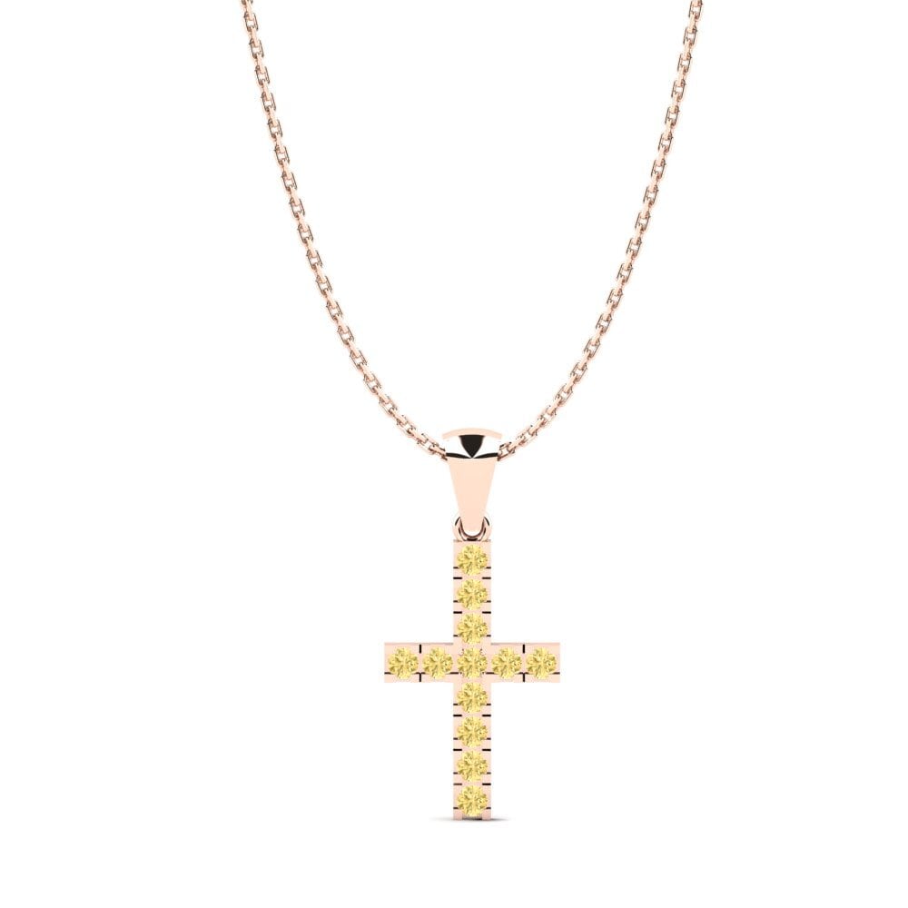 14ct Rose Gold Yellow Diamond Women's Pendant Croce