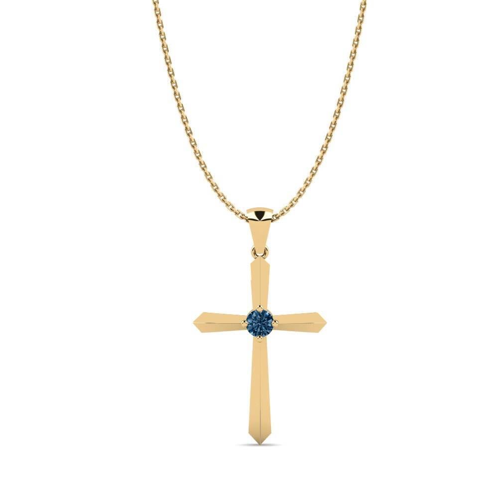 14k Yellow Gold Blue Diamond Women's Pendant Levite