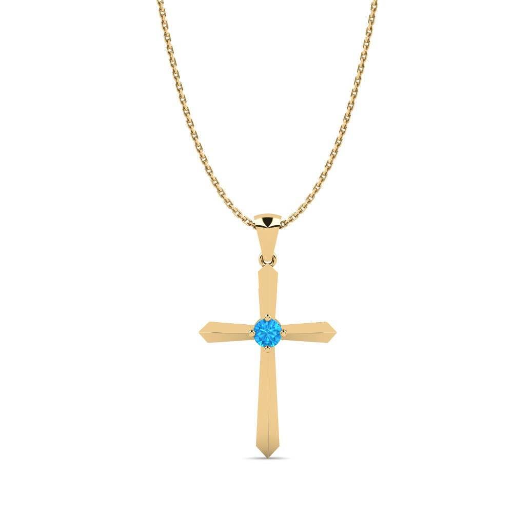 14ct Yellow Gold Blue Topaz Women's Pendant Levite