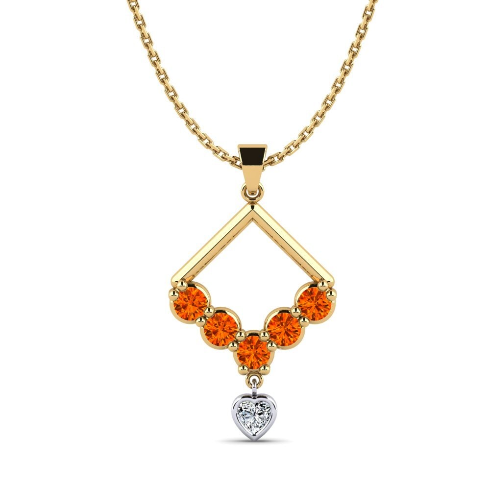 14k Oro Amarillo & Blanco Zafiro Naranja Colgante de Mujer Cravat