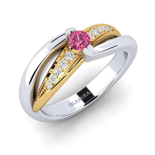 Ring Crece 585 White & Yellow Gold  & Pink Tourmaline & Swarovski Crystal