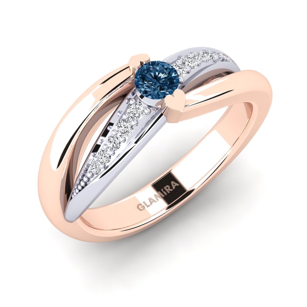 14ct Rose / White Gold Blue Diamond Engagement Ring Crece