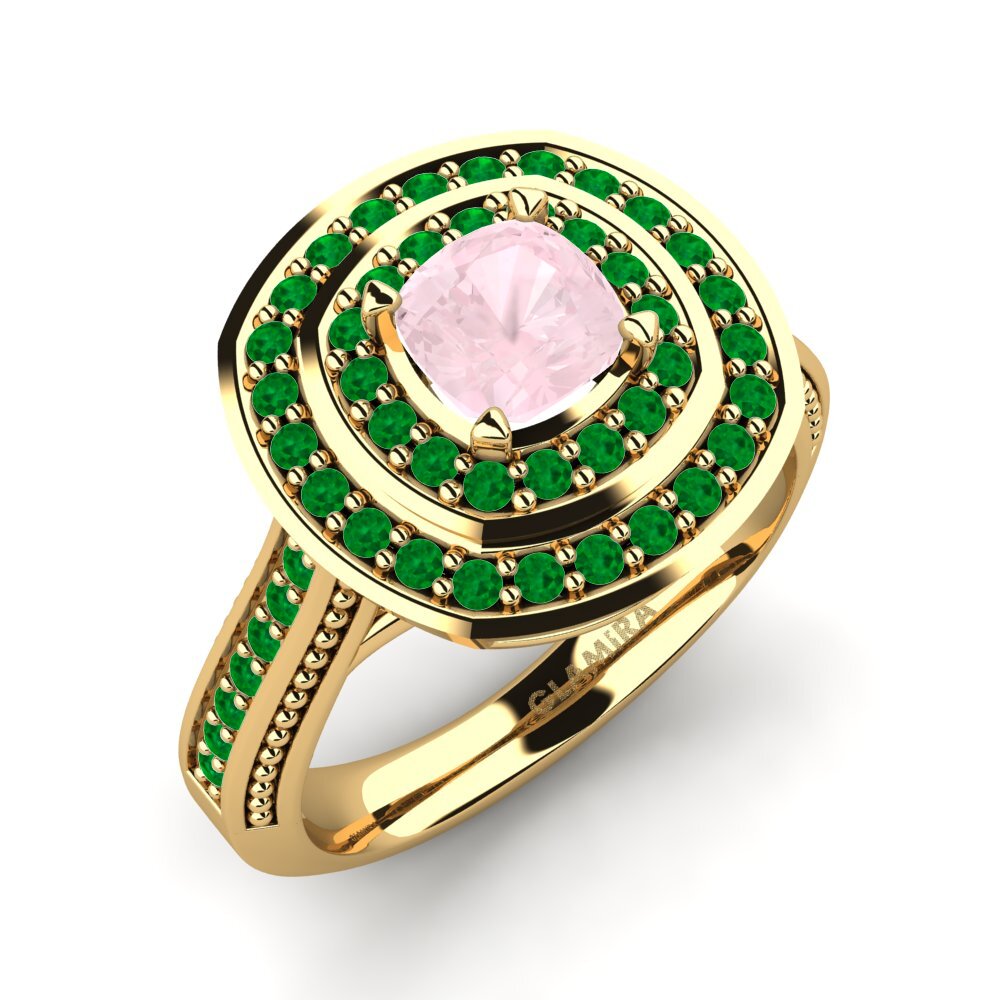 18K Yellow Gold Rose Quartz Engagement Ring Cremona