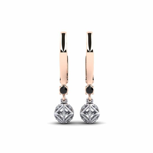 Pendientes Cretiger Oro Rosa & Blanco 585 & Diamante Negro & Cristal de Swarovski