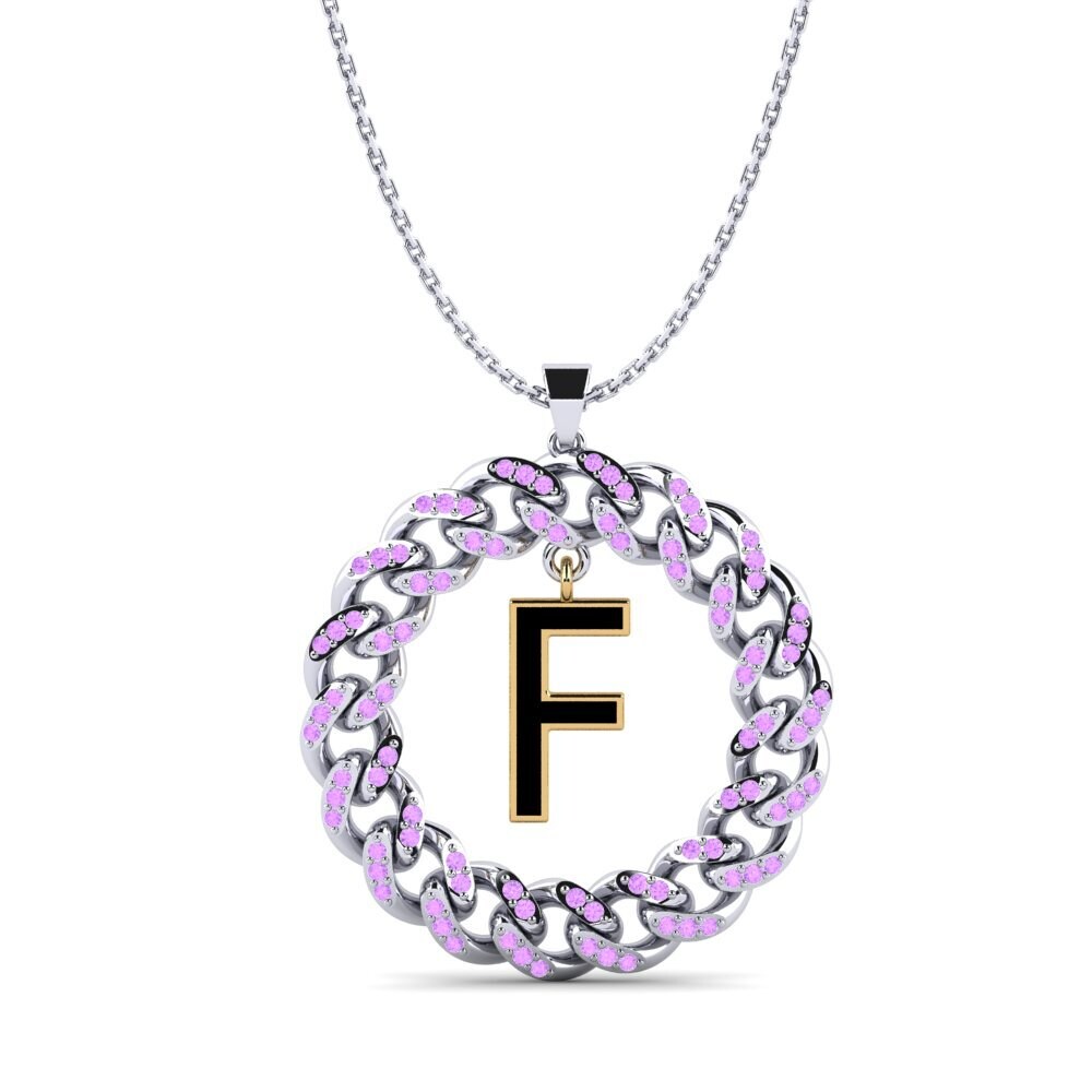 9k Oro Blanco & Amarillo Amatista Colgante de Mujer Crispation - F