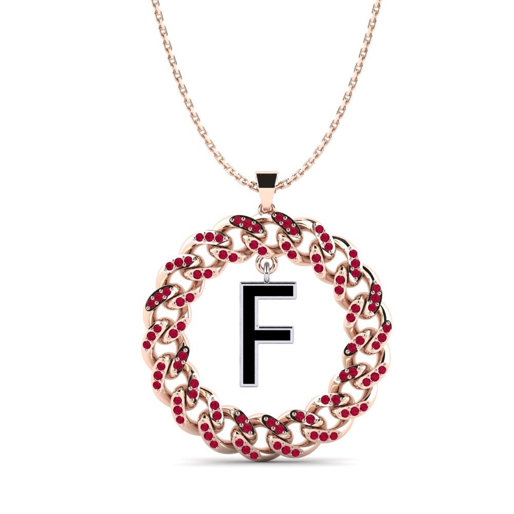 9ct Rose & White Gold Ruby Women's Pendant Crispation - F