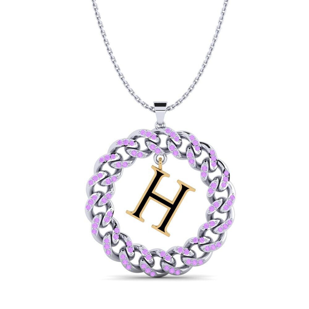 9k Oro Blanco & Amarillo Amatista Colgante de Mujer Crispation - H