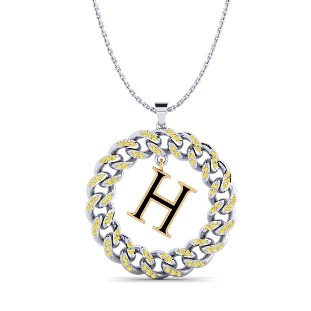 750 Weiß & Gelbgold Gelber Saphir Damen anhänger Crispation - H