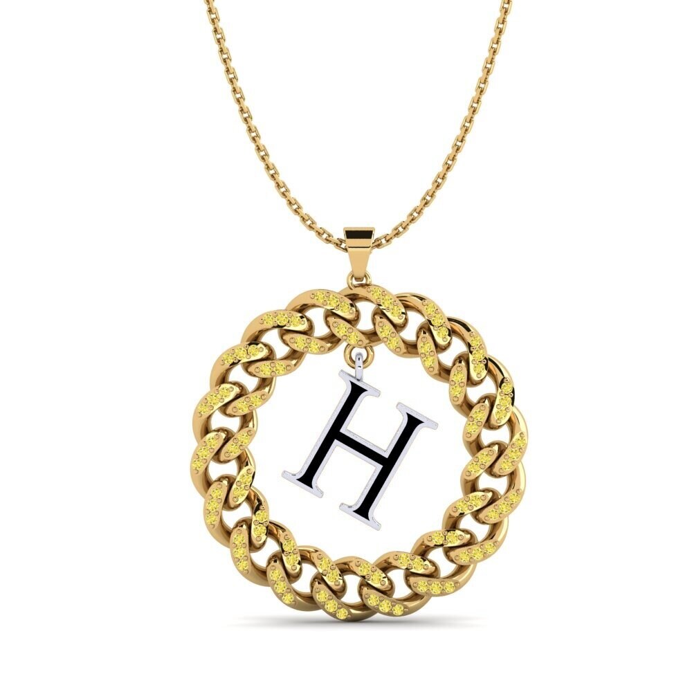 750 Gelb & Weißgold Gelber Saphir Damen anhänger Crispation - H