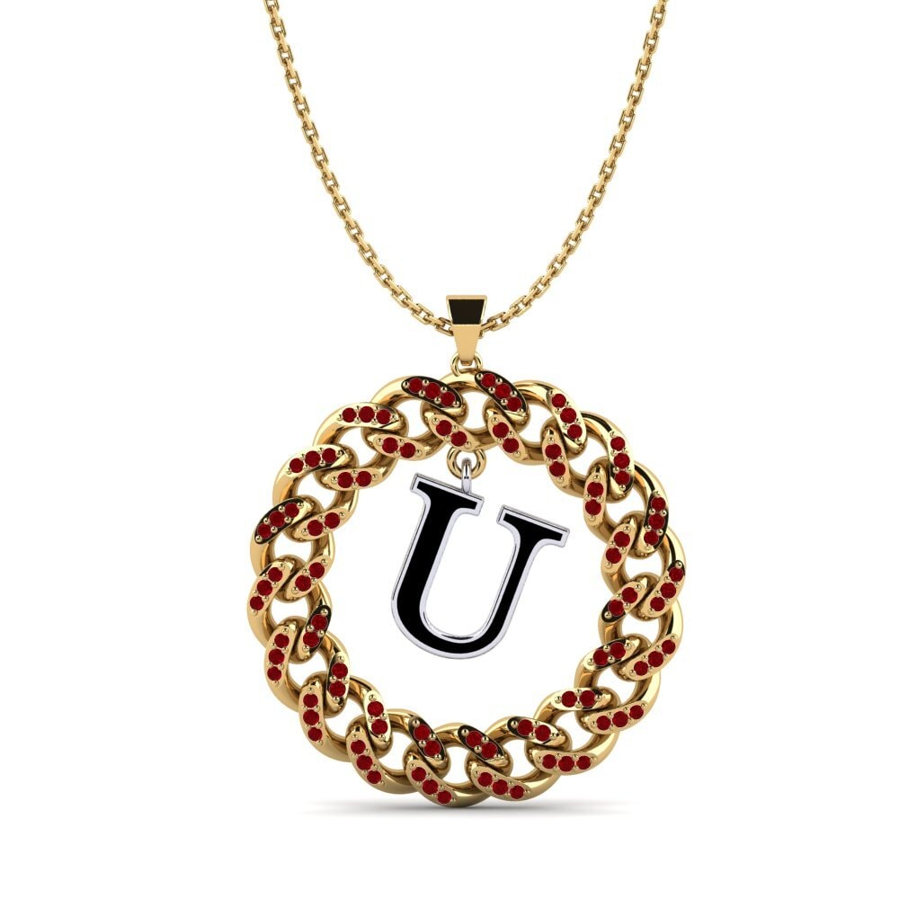 18k Oro Amarillo & Blanco Circonita Roja Colgante de Mujer Crispation - U