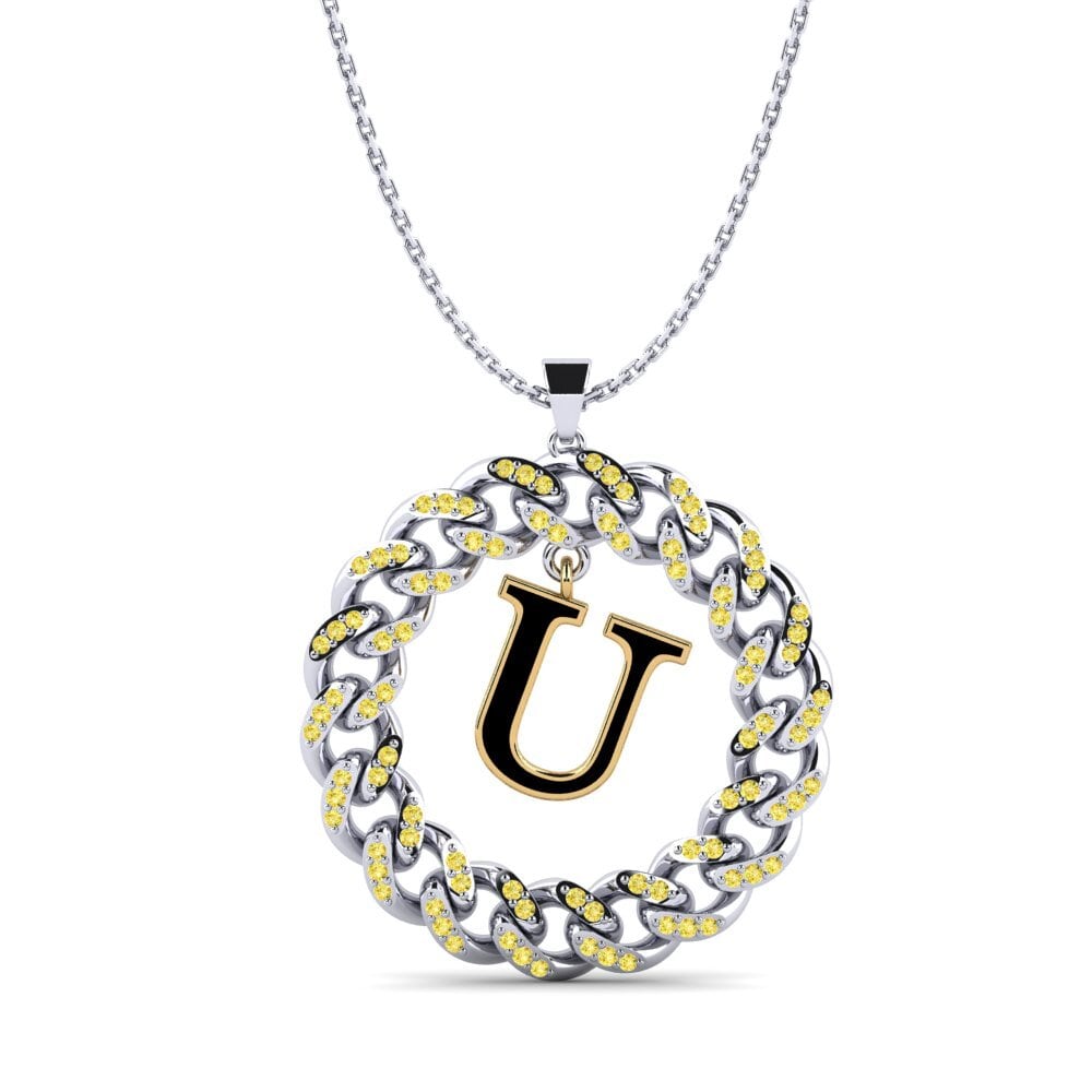 750 Weiß & Gelbgold Gelber Saphir Damen anhänger Crispation - U