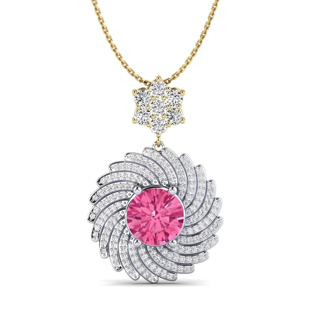 14k Oro Blanco & Amarillo Turmalina rosa Colgante de Mujer Cristin