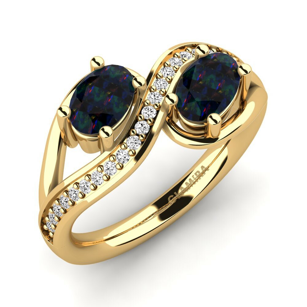 18k Oro Amarillo Opalo Negro Anillo Crocus