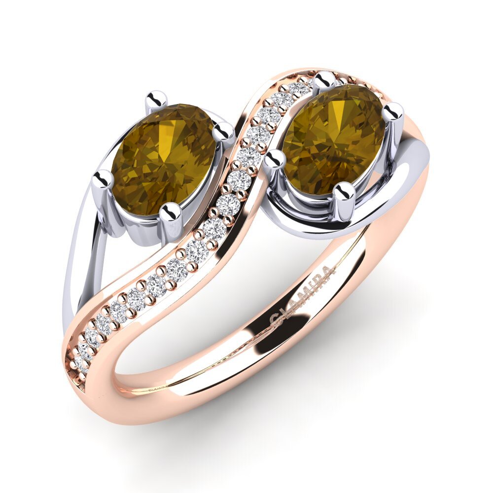 14ct Rose & White Gold Brown Zircon Ring Crocus