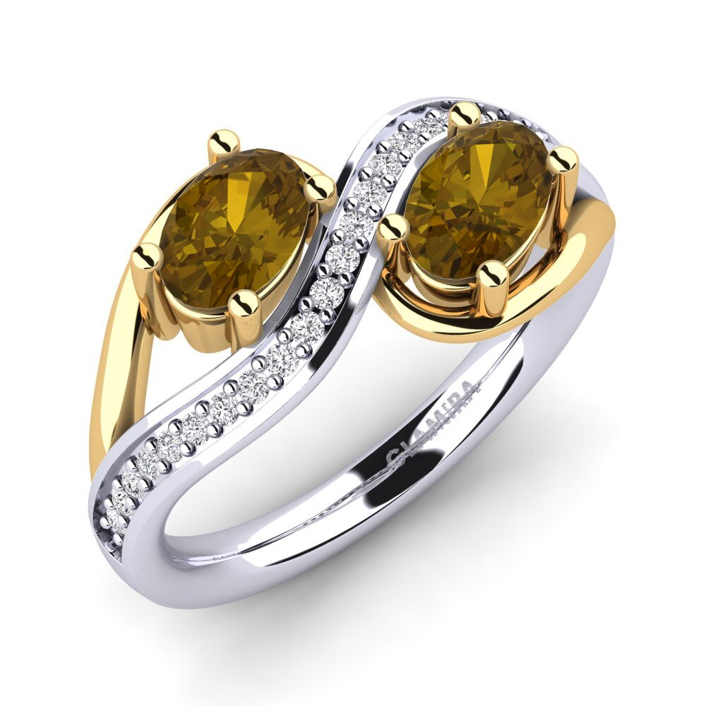 Or Blanc & Jaune 9k Zircon Brun Bague Crocus
