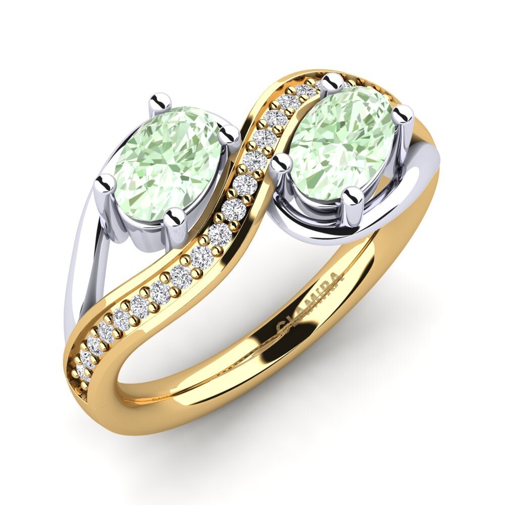 18ct Yellow & White Gold Green Amethyst Ring Crocus