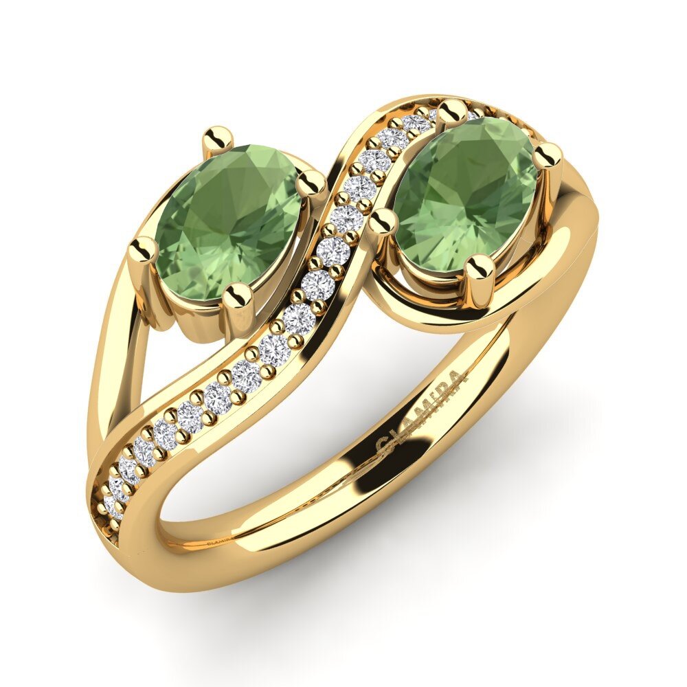 Or Jaune 14k Saphir vert Bague Crocus