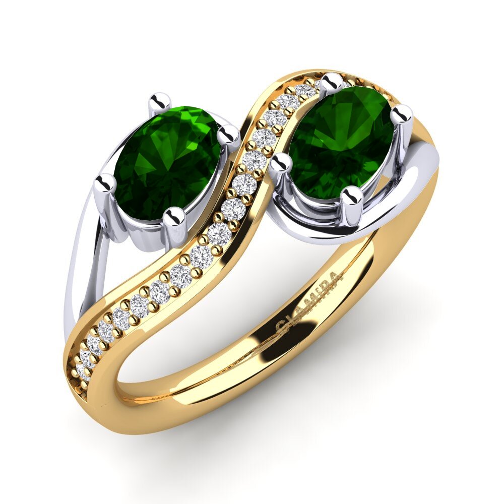 9ct Yellow & White Gold Green Tourmaline Ring Crocus