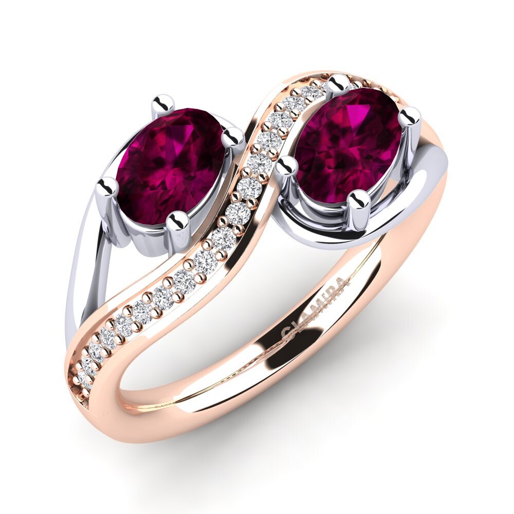 9ct Rose & White Gold Rhodolite Garnet Ring Crocus
