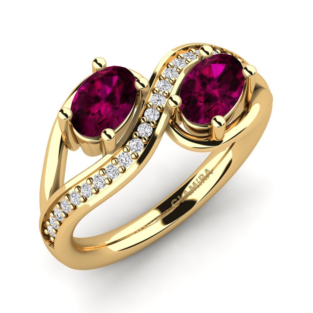 Or Jaune 9k Grenat de Rhodolite Bague Crocus