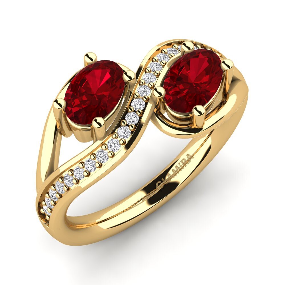 14k Oro Amarillo Circonita Roja Anillo Crocus