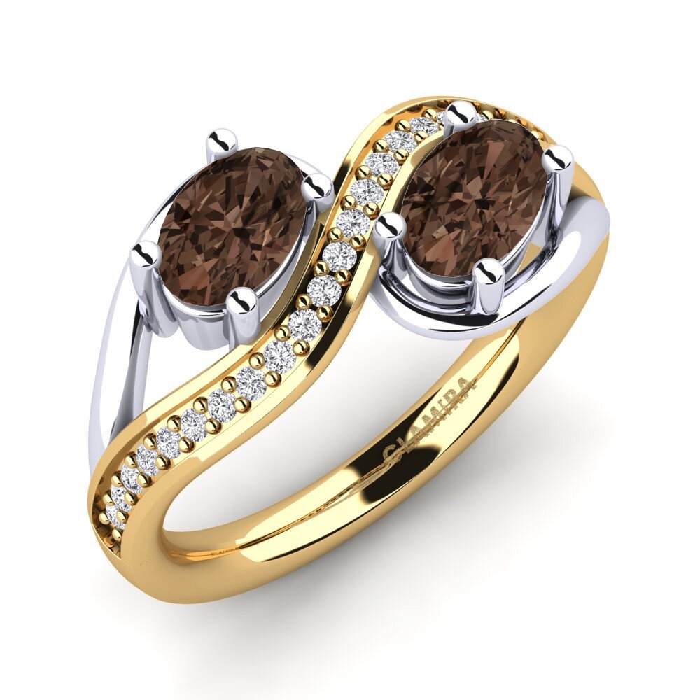 9ct Yellow & White Gold Smoky Quartz Ring Crocus