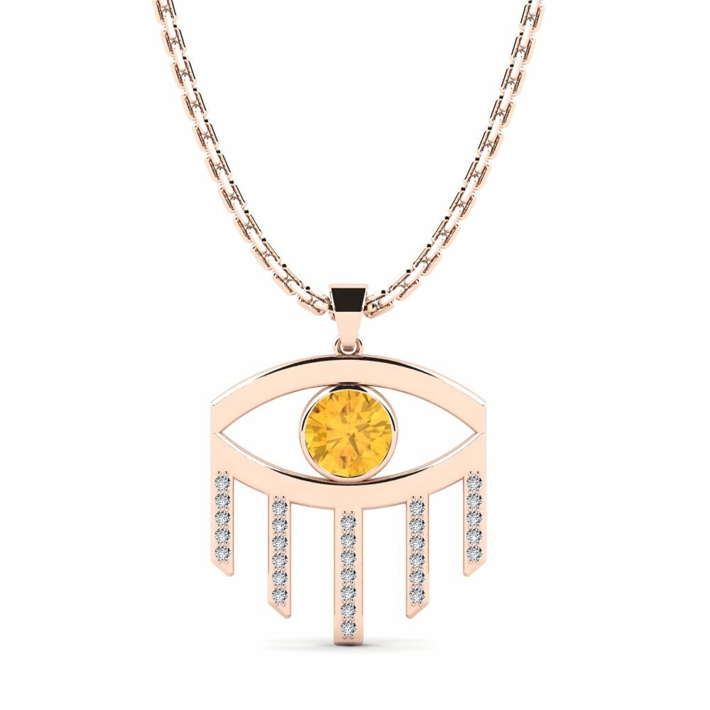 Dây chuyền Vàng Hồng 9K Thạch Anh Vàng Evil Eye