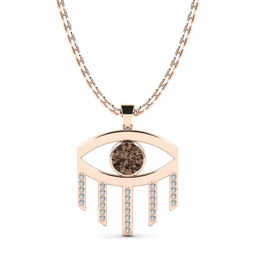 Dây chuyền Vàng Hồng 9K Đá Thạch Anh Khói Evil Eye