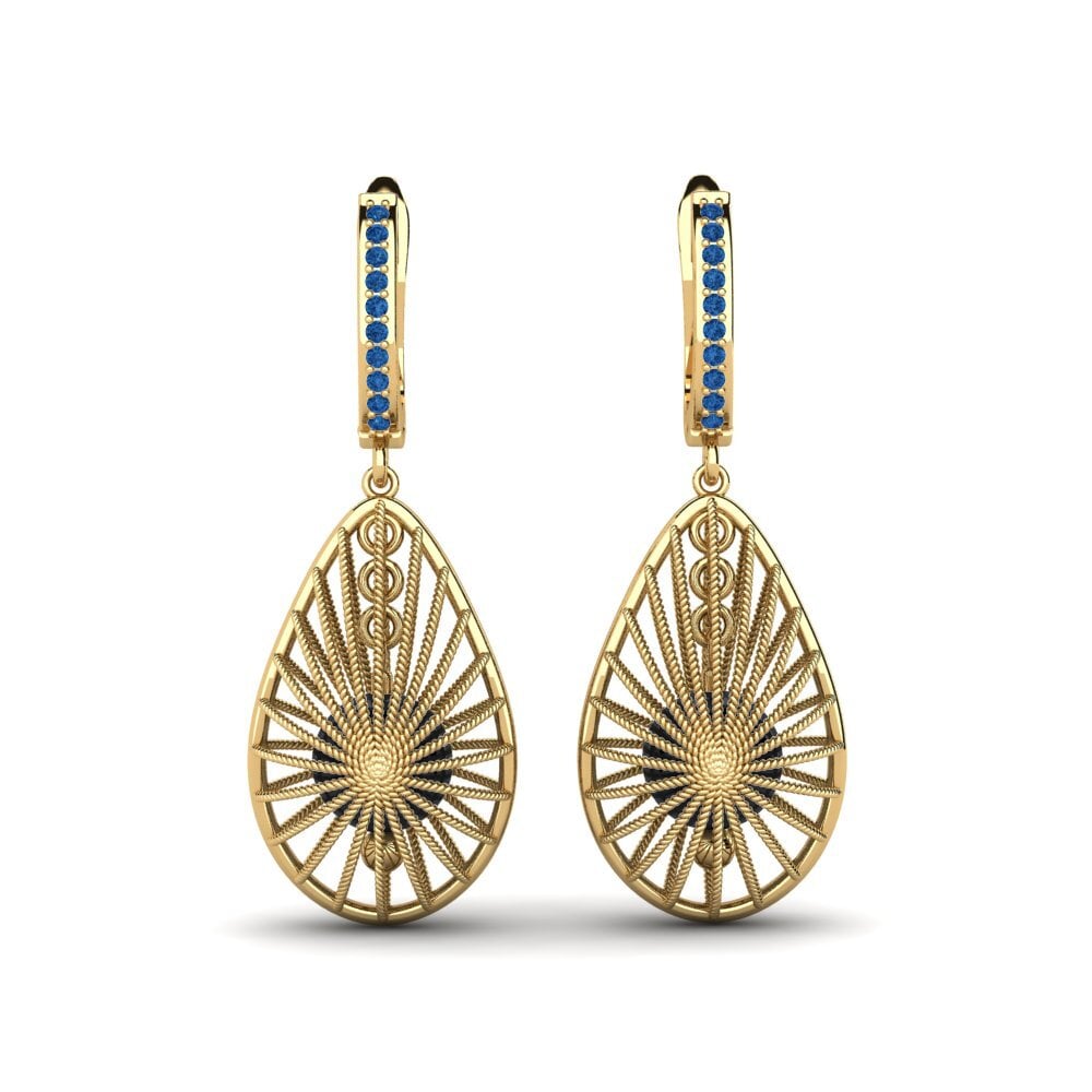 9ct Yellow Gold Dark Blue Zirconia Women's Earring Croxton